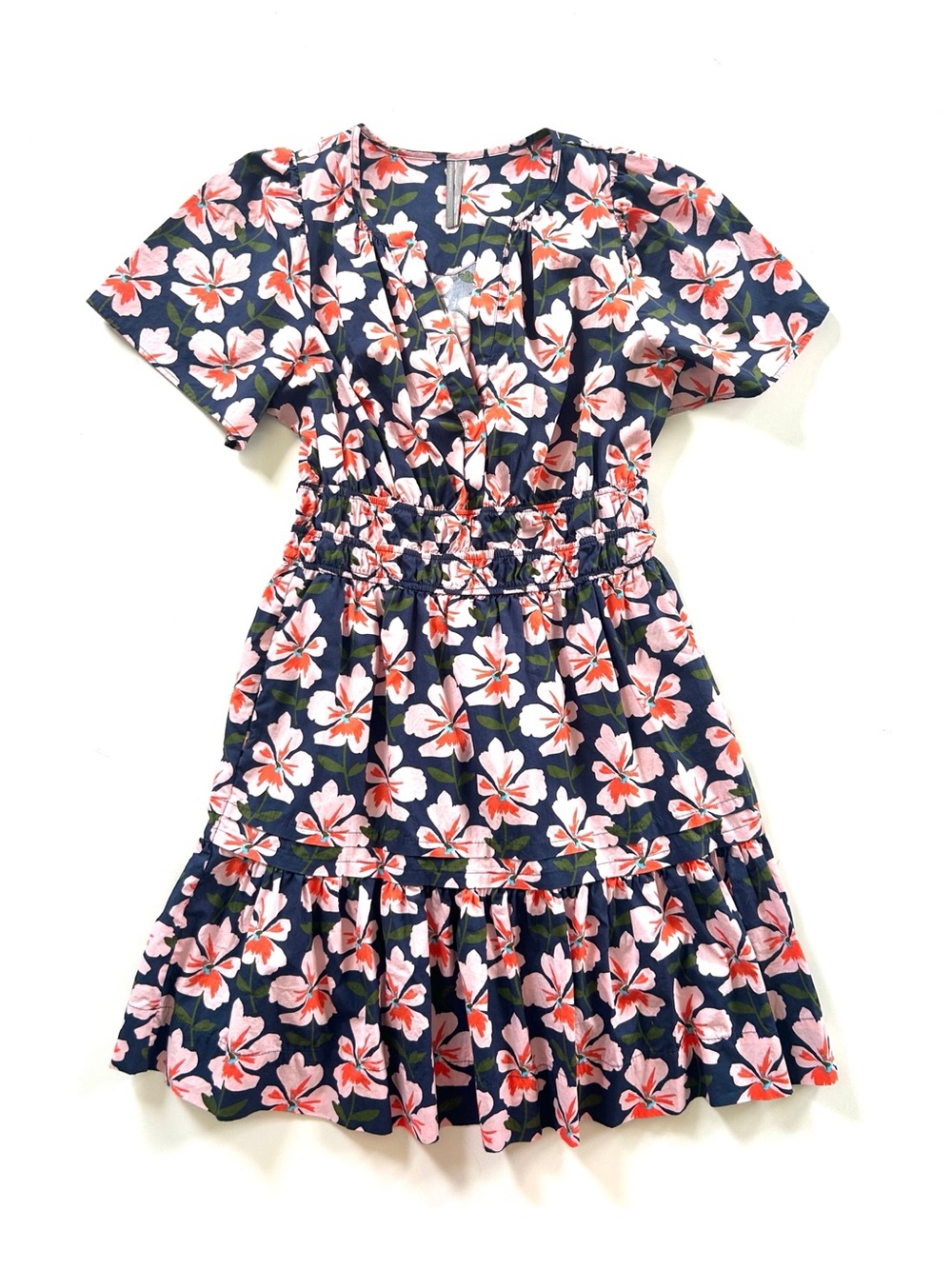 Anthropologie Somerset Mini Navy Blue & Pink Bold Floral Print Cotton Dress